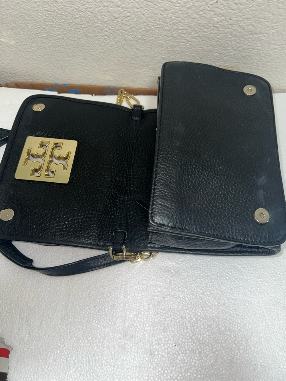 Tory Burch Black Pebbled Leather Crossbody with Gold Logo Accent - Picture 8 of 12